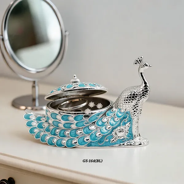 German_Silver_Turquoise_Blue_Enamel_Peacock_Decorative_Candy_Serving_Bowl