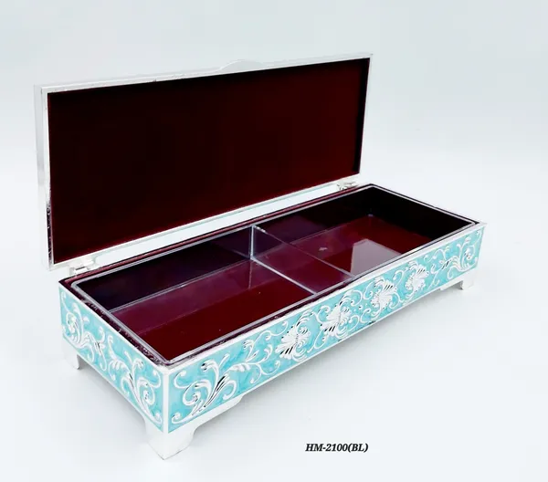 German_Silver_Turquoise_Blue_Enamel_Floral_Engraved_Jewelry_And_Dry_Fruit_Storage_Box