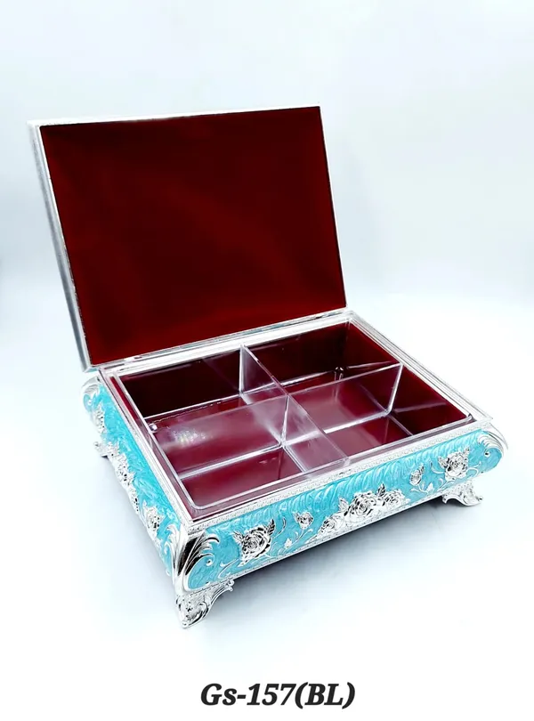 German_Silver_Turquoise_Blue_Enamel_Floral_Embossed_Jewelry_Or_Dry_Fruit_Storage_Box