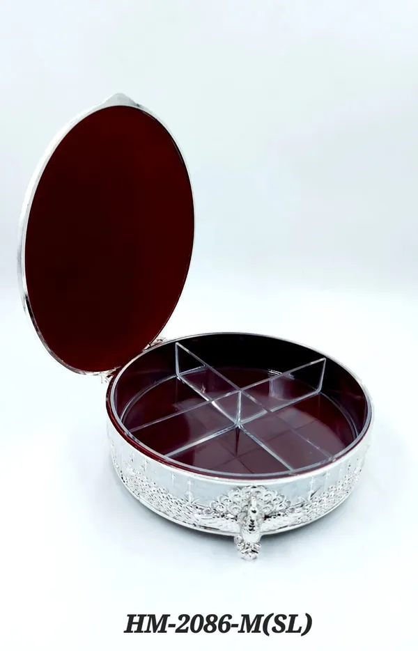 German_Silver_Enamel_Traditional_Peacock_Embossed_Medium_Size_Round_Dry_Fruit_Box