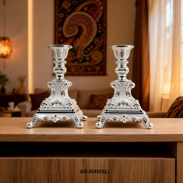 German_Silver_Victorian_Ornate_Candle__Stand_Set_Of_2