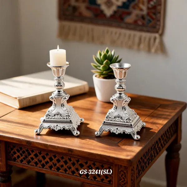 German_Silver_Victorian_Ornate_Candle__Stand_Set_Of_2