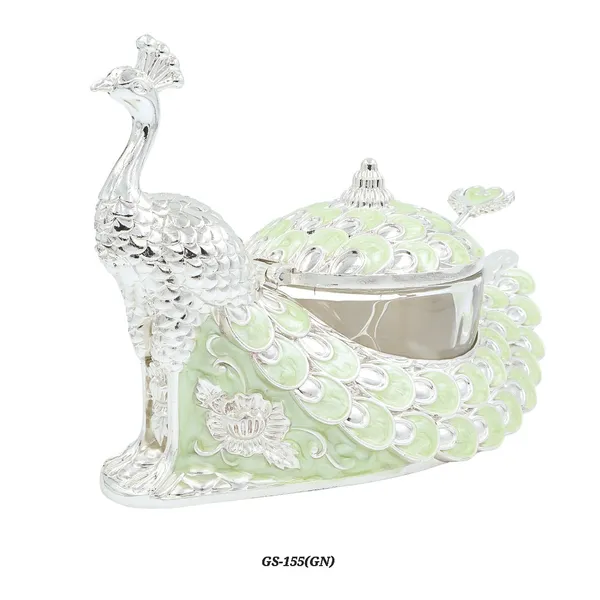 German_Silver_Pastel_Green_Enamel_Peacock_Decorative_Candy_Serving_Bowl
