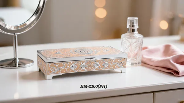 German_Silver_Peach_Enamel_Floral_Engraved_Jewelry_And_Dry_Fruit_Storage_Box