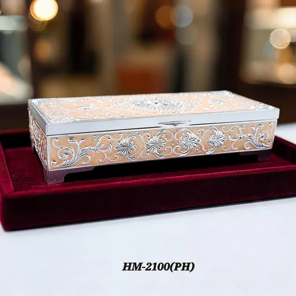 German_Silver_Peach_Enamel_Floral_Engraved_Jewelry_And_Dry_Fruit_Storage_Box