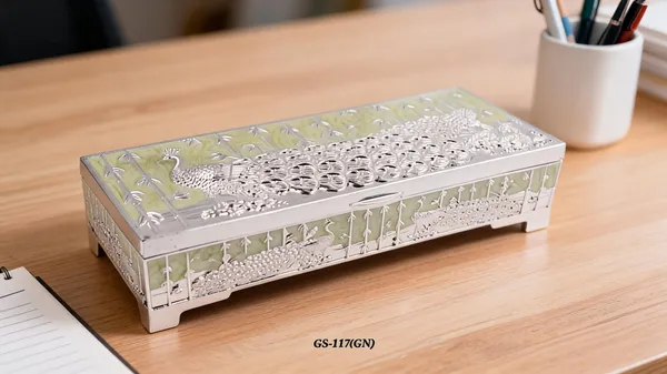 German_Silver_Green_Enamel_Crystal_Embellished_Decorative_Dry_Fruit_Or_Candy_Box