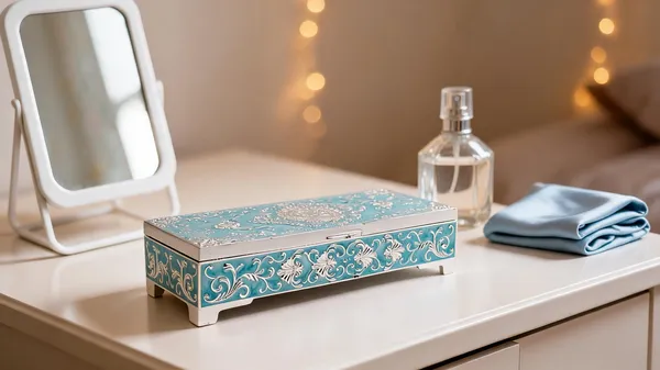 German_Silver_Turquoise_Blue_Enamel_Floral_Engraved_Jewelry_And_Dry_Fruit_Storage_Box
