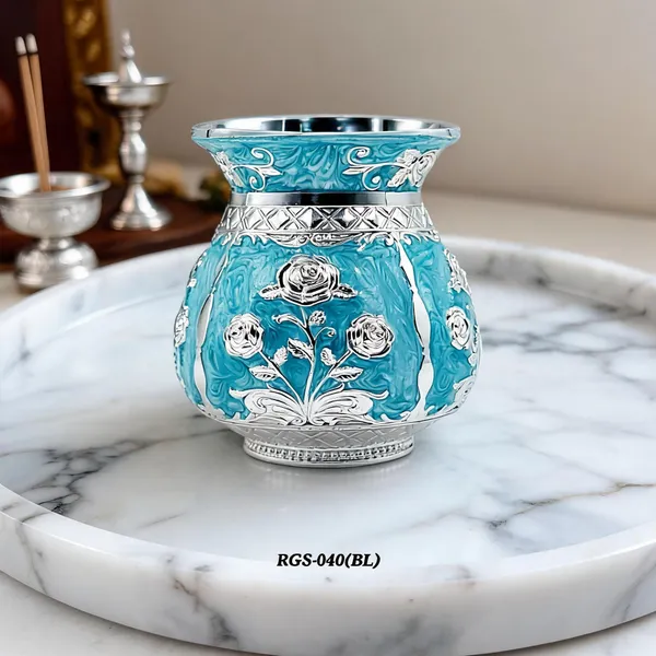 German_Silver_Turquoise_Blue_Enamel_Floral_Decorative_Lota_Pooja_Kalash