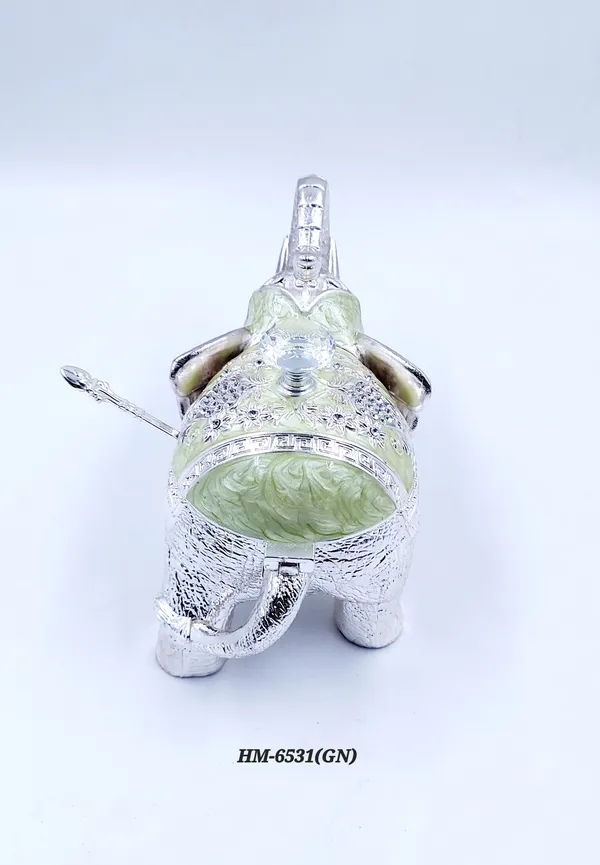 German_Silver_Green_Enamel_Decorative_Elephant_Sugar_Candy_Bowl