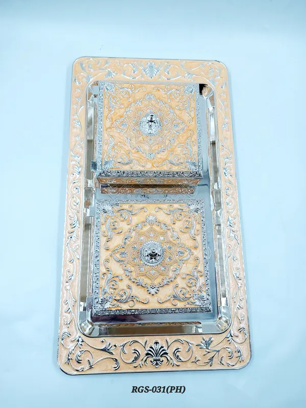 German_Silver_Enamel_Festive_Floral_Paisley_Dual_Dry_Fruit_Box_Set_With_Tray