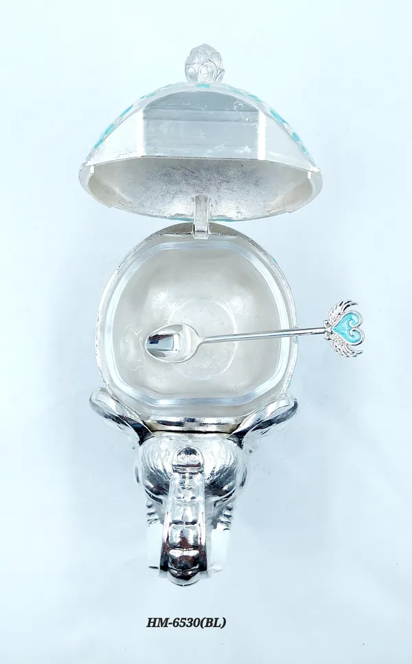 German_Silver_Turquoise_Blue_Enamel_Decorative_Fat_Elephant_Sugar_Candy_Bowl