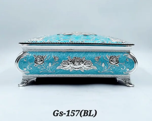 German_Silver_Turquoise_Blue_Enamel_Floral_Embossed_Jewelry_Or_Dry_Fruit_Storage_Box