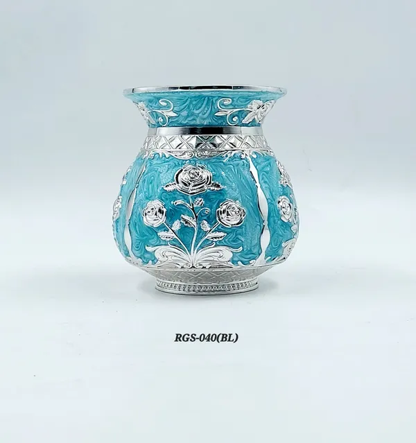 German_Silver_Turquoise_Blue_Enamel_Floral_Decorative_Lota_Pooja_Kalash
