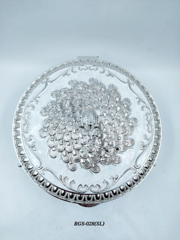 German_Silver_Enamel__Traditional_Peacock_Embossed_Round_Dry_Fruit_Box