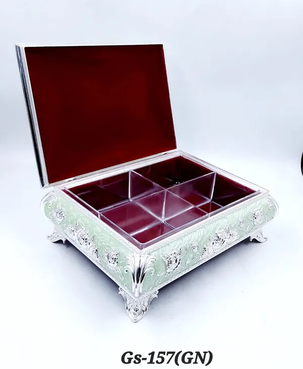 German_Silver_Green_Enamel_Floral_Embossed_Jewelry_Or_Dry_Fruit_Storage_Box