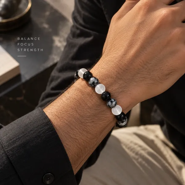 Selenite_Snowflakes_Obsidian_Triple_Protection_Bracelet_With_Free_Selenite_Tumble