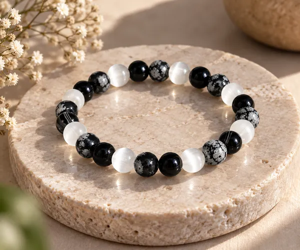 Selenite_Snowflakes_Obsidian_Triple_Protection_Bracelet_With_Free_Selenite_Tumble