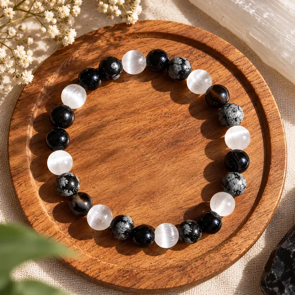Selenite_Snowflakes_Obsidian_Triple_Protection_Bracelet_With_Free_Selenite_Tumble