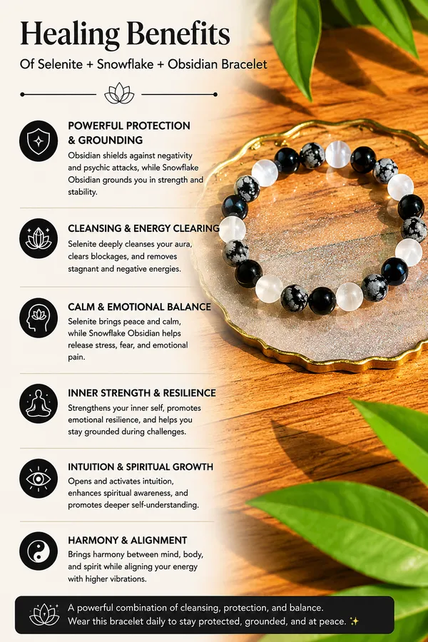 Selenite_Snowflakes_Obsidian_Triple_Protection_Bracelet_With_Free_Selenite_Tumble