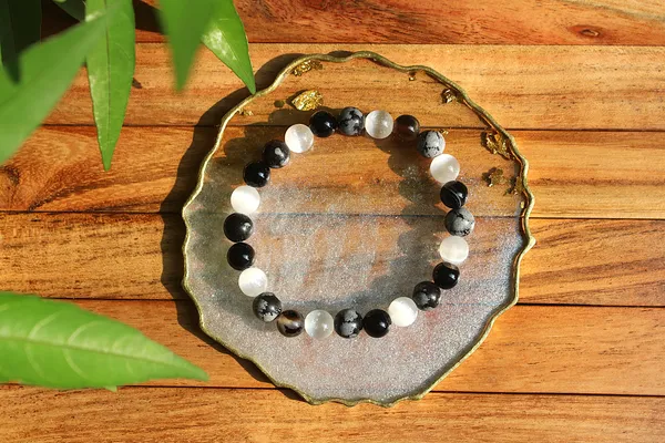 Selenite_Snowflakes_Obsidian_Triple_Protection_Bracelet_With_Free_Selenite_Tumble