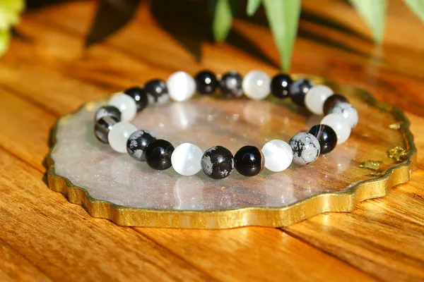 Selenite_Snowflakes_Obsidian_Triple_Protection_Bracelet_With_Free_Selenite_Tumble