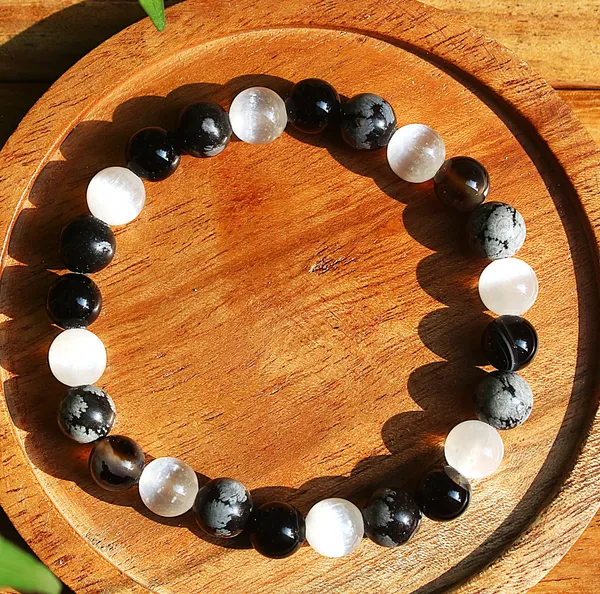 Selenite_Snowflakes_Obsidian_Triple_Protection_Bracelet_With_Free_Selenite_Tumble