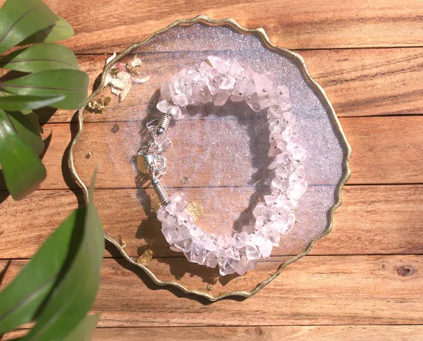Women_S_Rose_Quartz_Chips_Bracelet_With_Free_Selenite_Tumble