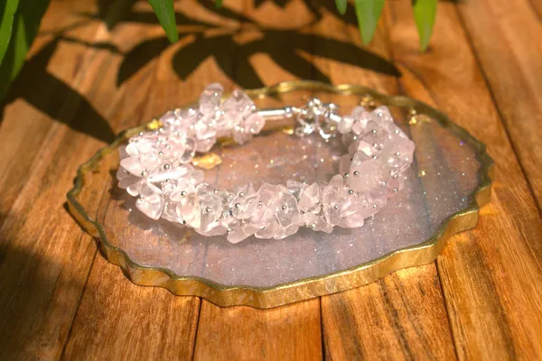 Women_S_Rose_Quartz_Chips_Bracelet_With_Free_Selenite_Tumble