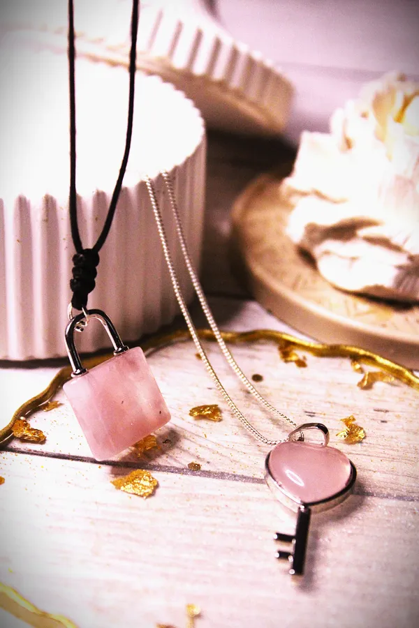 Rose_Quarts_Lock_Key_Couples_Pendants