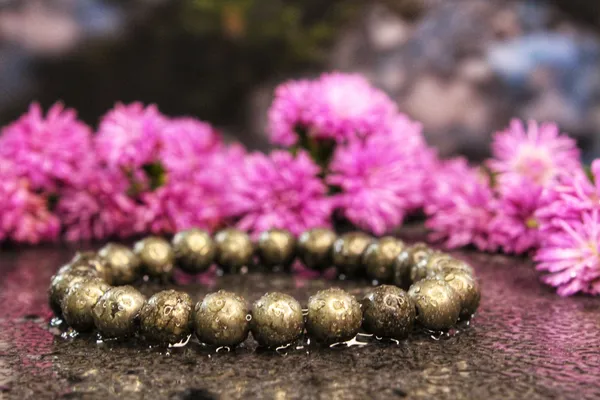 Raw_Pyrite_Bracelet_With_Free_Selenite_Tumble