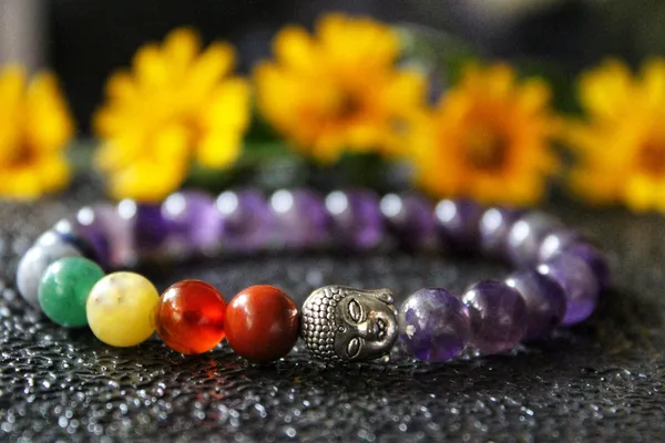 7_Chakra_Amethyst_Bracelet_With_Free_Selenite_Tumble