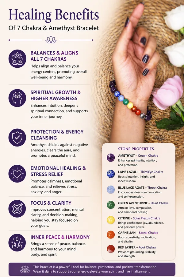 7_Chakra_Amethyst_Bracelet_With_Free_Selenite_Tumble