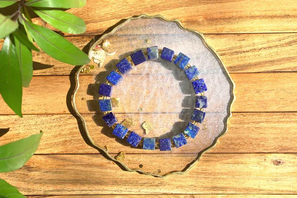 Lapis_Lazuli_Square_Bead_Bracelet_With_Free_Selenite_Tumble