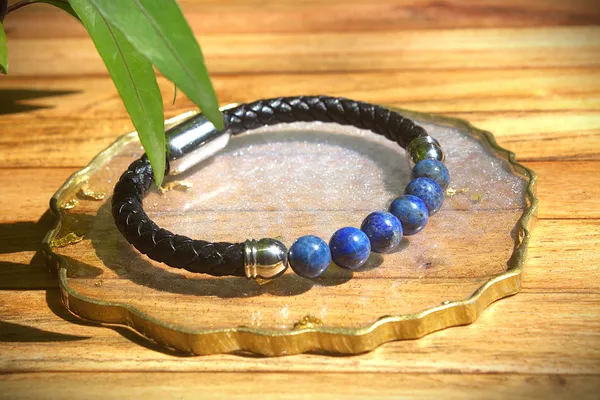 Men_S_Lapis_Lazuli_Leather_Bracelet_With_Free_Selenite_Tumble