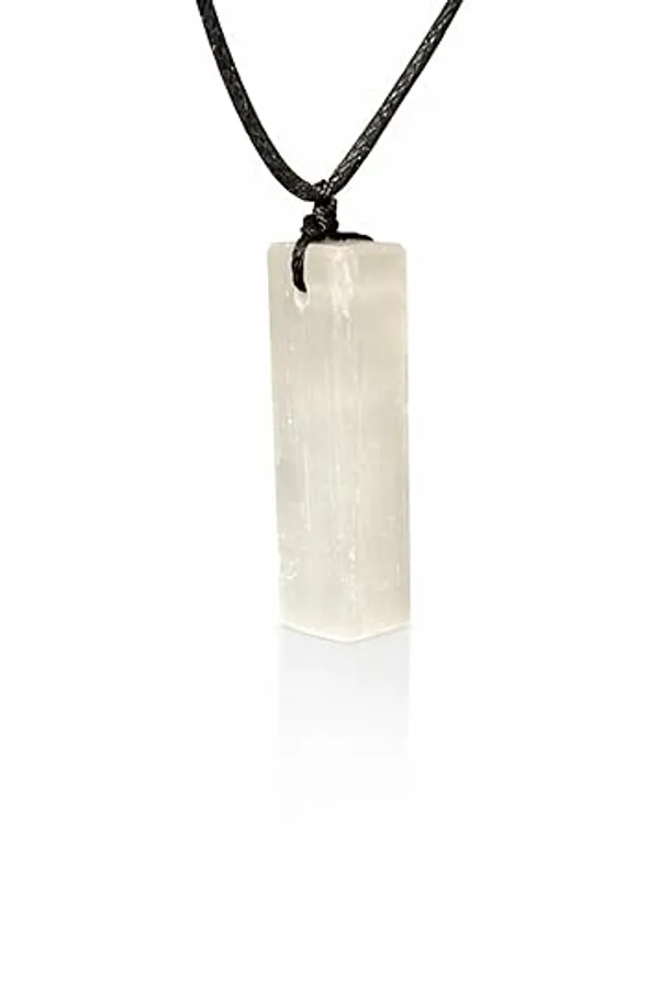 Rectangle_Selenite_Crystal_Necklace_For_Men_Adjustable_Black_Cord
