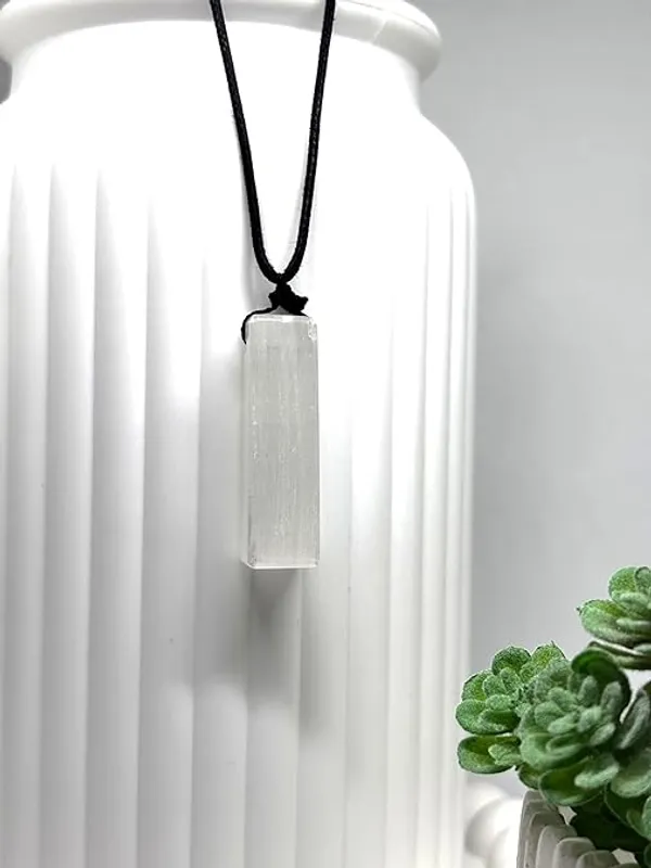 Rectangle_Selenite_Crystal_Necklace_For_Men_Adjustable_Black_Cord