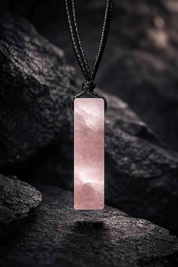 Rectangle_Rose_Quartz_Crystal_Necklace_For_Men_Adjustable_Black_Cord
