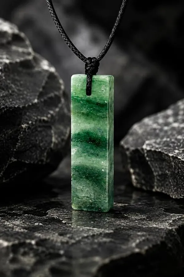 Green_Aventurine_Rectangle_Crystal_Necklace_For_Men_Adjustable_Black_Cord