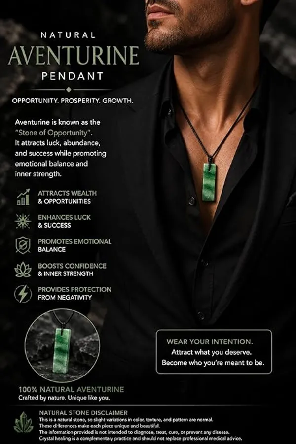 Green_Aventurine_Rectangle_Crystal_Necklace_For_Men_Adjustable_Black_Cord