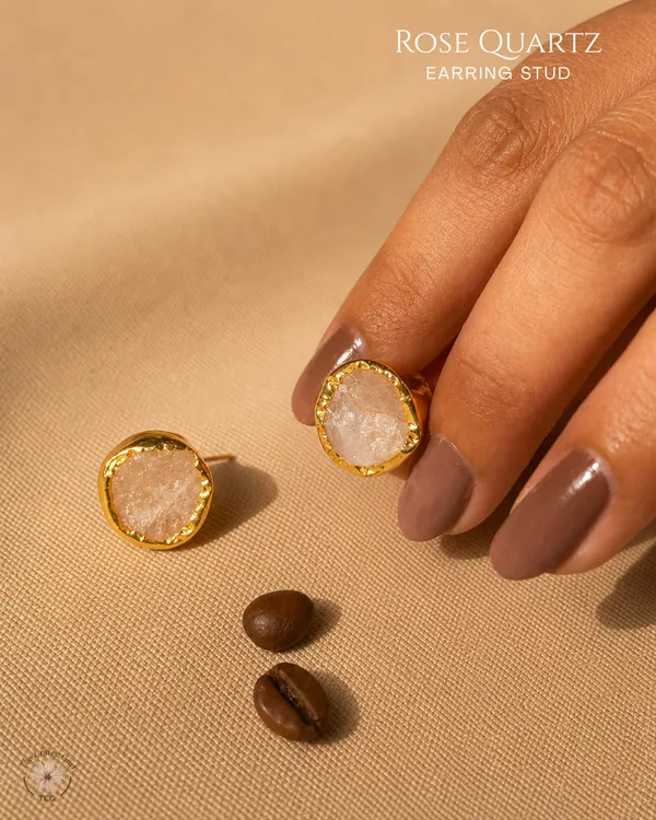 Rose_Quartz_Stud_Earring_Golden_Collection