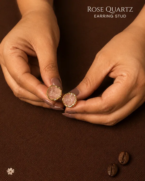 Rose_Quartz_Stud_Earring_Golden_Collection