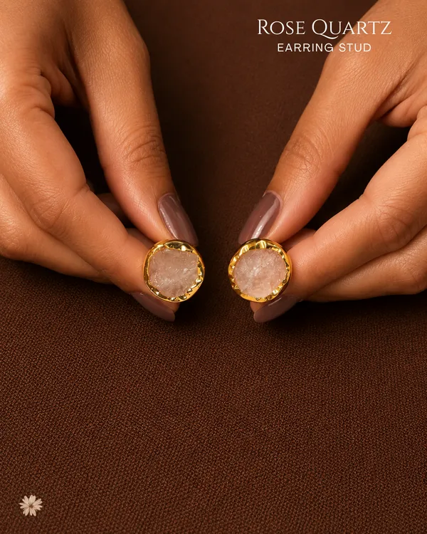 Rose_Quartz_Stud_Earring_Golden_Collection