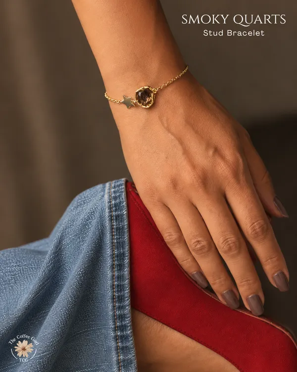 Smoky_Quartz_Stud_Bracelet_Golden_Collection
