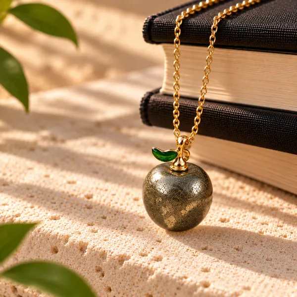 Pyrite_Apple_Pendant_With_Gold_Chain
