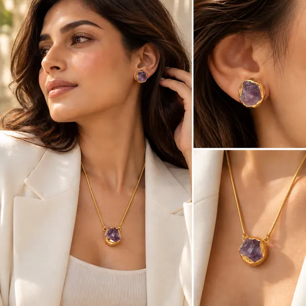 Amethyst_Single_Stone_Necklace_Set_Golden_Collection