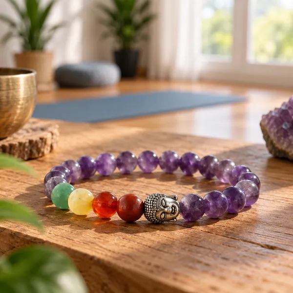 7_Chakra_Amethyst_Bracelet_With_Free_Selenite_Tumble