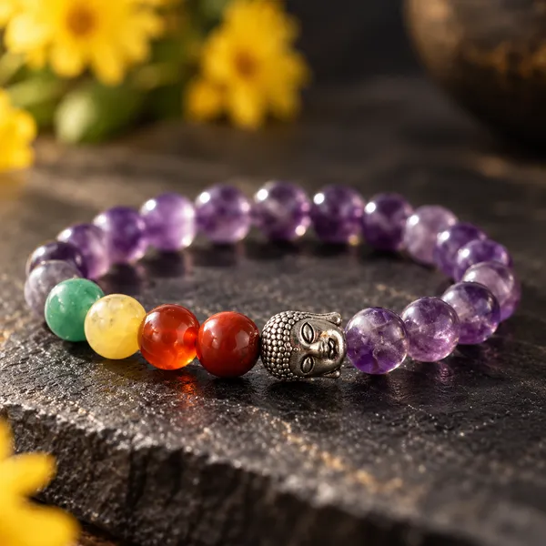 7_Chakra_Amethyst_Bracelet_With_Free_Selenite_Tumble