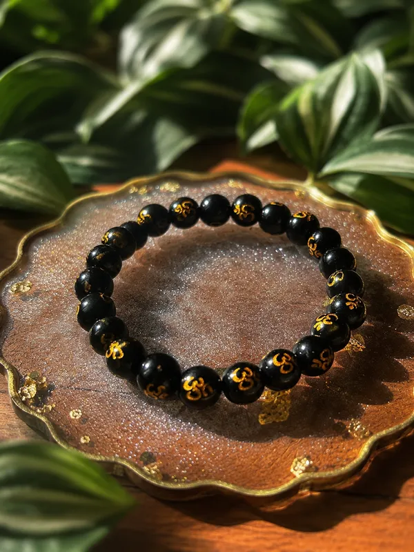 Black_Tourmaline_With_Om_Bracelet_With_Free_Selenite_Tumble