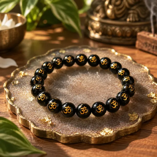 Black_Tourmaline_With_Om_Bracelet_With_Free_Selenite_Tumble
