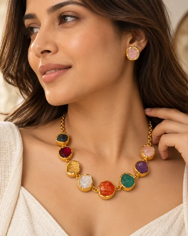 Multi_Stone_Single_Layer_Stone_Necklace_Set_Golden_Collection